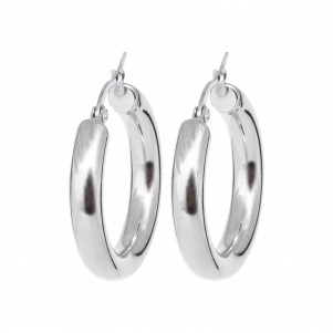 Earrings, hoops,  for women, medioum size, 3X3 cm, thickness 4mm , made from stainless steel, with yellow gold plating, or white color, silverline, 0130552301,
