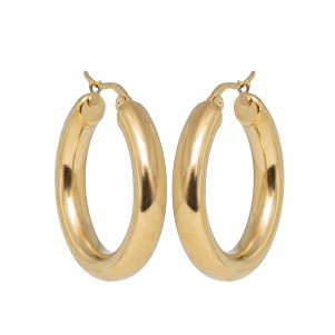 Earrings, hoops,  for women, medioum size, 3X3 cm, thickness 4mm , made from stainless steel, with yellow gold plating, or white color, silverline, 0130552301,
