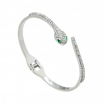 Bracelet, bangle, snake, for women, made from stainless steel, with cubic zirconia, 7Χ5cm, silverline, 0230449101