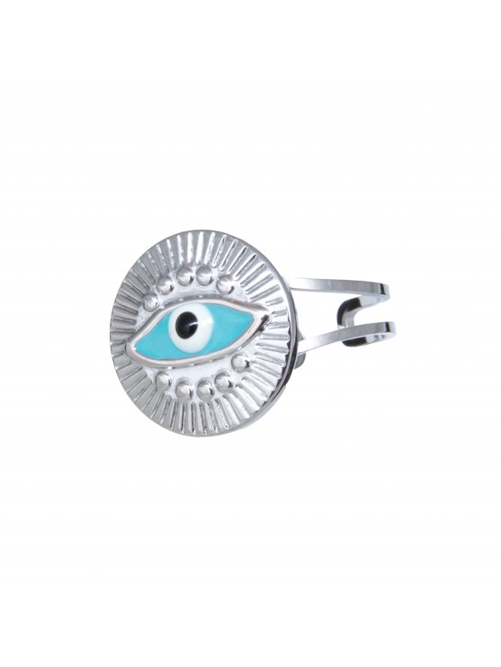 Ring, for women, made from stainless steel, with evil eye, free size, silverline, 0430694202,