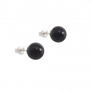 TRIBUTE, unisex, 925silver, stud earrings, with 10mm black onyx ball & white rhodium plating, nickel free
