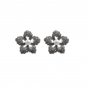 silverline, women, silver, earrings, with, pearls, flowers, marcasite, &, white, rhodium, plating,