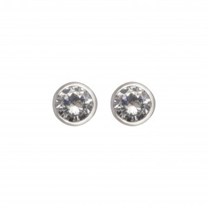 TRIBUTE, unisex, studs earrings, with white, round, cubic zirconia ,10X10mm in a bezel, & white or black rhodium plating, or yellow, gold, plating,