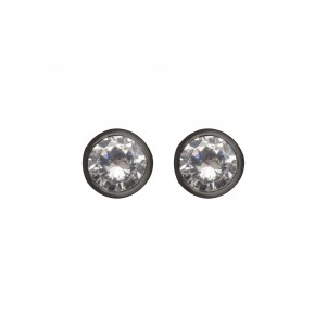 TRIBUTE, unisex, studs earrings, with white, round, cubic zirconia ,10X10mm in a bezel, & white rhodium plating,