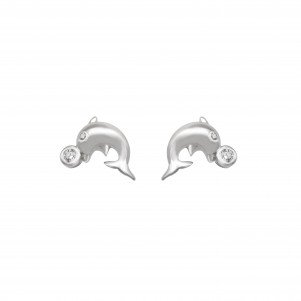 silverline, women, silver, earrings, with, dolphin, white, cubic, zirconia, &, white, plating,