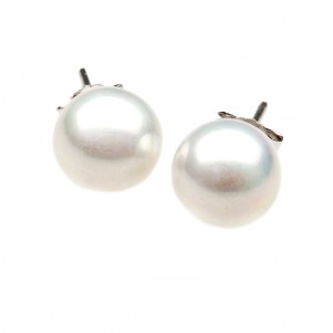 silverline, 925silver, unisex, stud earrings  with 8mm white pearl, rhodium plated , nickel free