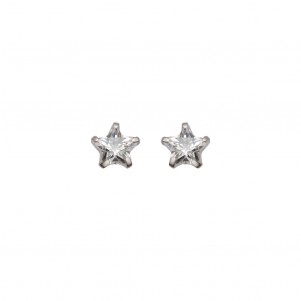 silverline, unisex, silver ,stud earrings in  star shape with white cubic zirconia  
