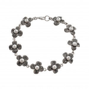 silverline, women, silver, bracelet, with, flowers, pearls, marcasite, &, white, rhodium, plating,