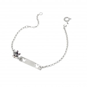 Woofie, silver, kids, ID, bracelet, for, girls, and, boys, with, enamel, butterflies, dog, &, white, rhodium, plating,