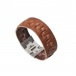 TRIBUTE, stainless, steel, bracelet, for, men, with, brown, leather,