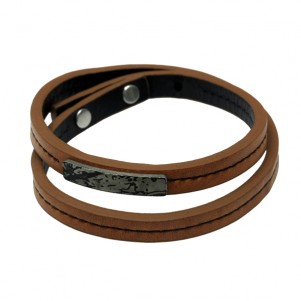 TRIBUTE, stainless, steel, bracelet, for, men, with, brown, leather,