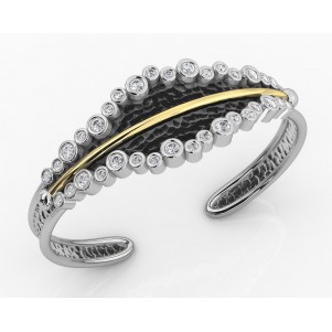 silverline,925 silver, bangle, for, women, with, a, K18, gold, layer, black, rhodium, plated, nickel free