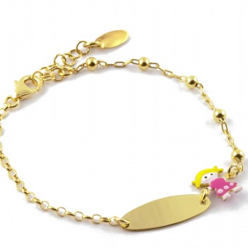woofie, silver,ID,kids, bracelet for girls with white rhodium plating or yellow gold plating, enamel & little girl