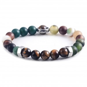 TRIBUTE,stainless, steel, elastic, bracelet, for, men, with, indian, agate, stones