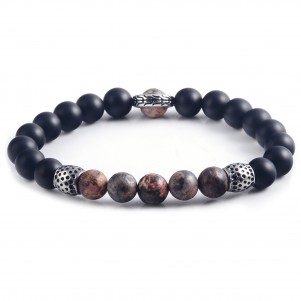 TRIBUTE, stainless, steel,elastic, bracelet, for, men, with, black, onyx stones