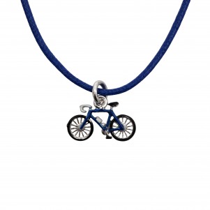 woofie, silver, necklace for boys, with enamel, "bicycle" & blue cotton cord, rhodium plated-0330294801