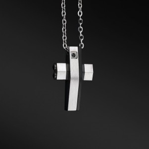 TRIBUTE, stainless, steel, necklace, for, men, with, cross, &, black, plating,