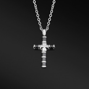 TRIBUTE, stainless, steel, necklace, for, men, with, cross, &, black, plating,