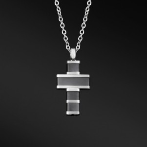 TRIBUTE, stainless, steel, matte, necklace, for, men, with, cross, &, black, plating,