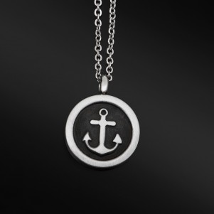 TRIBUTE, stainless, steel, matte, necklace, for, men, with, anchor, &, black, plating,