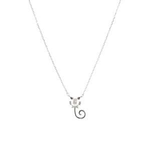 silverline, 925 silver, women, "cat" necklace with cubic zirconia, pearl, & white rhodium plating, nickel free