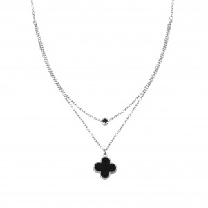 silverline, women, silver, necklace, with, cubic, zirconia, enamel, cross, &, white, rhodium, plating, 37,5+7,5Ext.Chain,