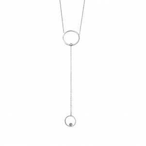 silverline,stainless steel , woman, necklace, white, plated, with, white, cubic, zirconia, 76cm