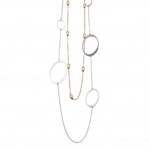 silverline,stainless steel , woman, necklace, two, tone, platings, white, and, yellow, gold, 86cm,