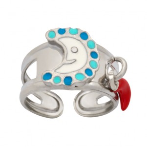 Woofie, Silver ,Kids' Ring for girls with enamel, moon &amp; white rhodium plating