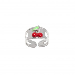 woofie, silver, kids, ring, for, girls, with,cherry, &, white, rhodium, plating,