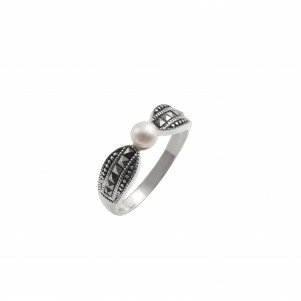 silverline, women, silver, ring, with, pearl, marcasite, &, white, rhodium, plating,