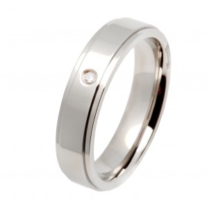 TRIBUTE, Stainless steel ring with cubic zirconia for men