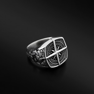 TRIBUTE, stainless, steel, ring, for, men, with, navigation, star, &, black, plating,