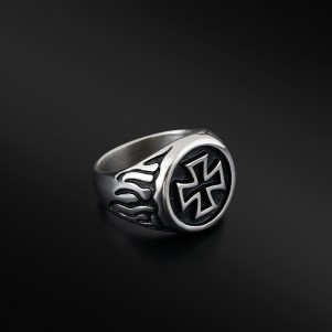 TRIBUTE, stainless, steel, ring, for, men, with, cross, &, black, plating,