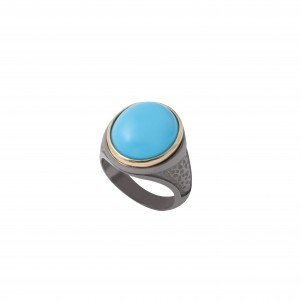 TRIBUTE, ring, unisex, with ,925, silver, and, K14, solid, gold, with, turquoise, black, rhodium, plated