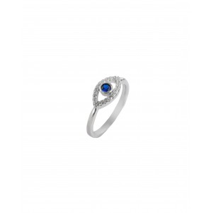 silverline, 925 silver, women ring with cubic zirconia, white rhodium plating, nickel free and evil eye