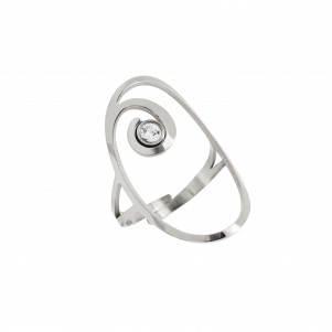 silverline,woman , stainless steel, ring, white, plated, with, white, cubic, zirconia