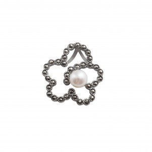 silverline,women, silver, pendant, with, flower, pearl, marcasite, &, white, rhodium, plating,