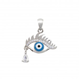 silverline, women, silver, pendant, with, evil eye, cubic, zirconia, &, white, rhodium, plating,