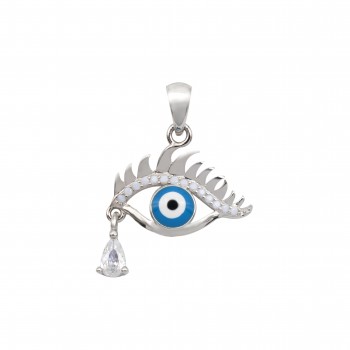 silverline, women, silver, pendant, with, evil eye, cubic, zirconia, &, white, rhodium, plating,