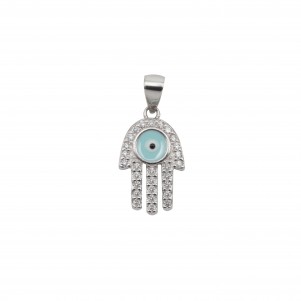 silverline, women, silver, pendant, with, cubic, zirconia, enamel, evil, eye, &, white, rhodium, plating,