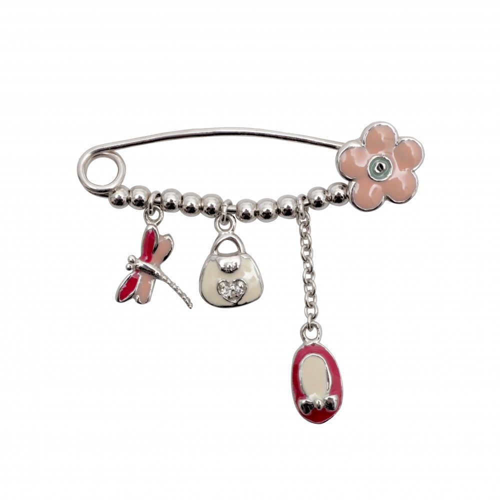 woofie, ασημένια, παιδική, καρφίτσα για νεογέννητα κορίτσια με σμάλτο, επιπλατινωμένη -0730134201