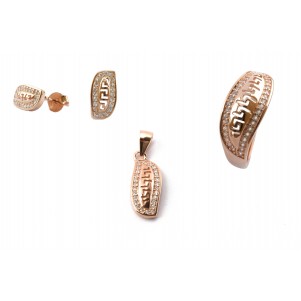 silverline, woman, silver set (earrings-pendant-ring) with cubic zirconia, rose gold plating and greek key design