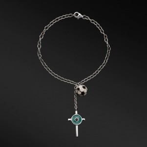 TRIBUTE, Men, Key Chain with lucky charms made from 925 silver, with enamel, cross, ball & evil eye