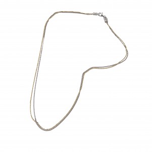 TRIBUTE, 925, silver, unisex, necklace, with, double, two-toned, chain, white, rhodium, &, yellow, gold, plating, 44cm,